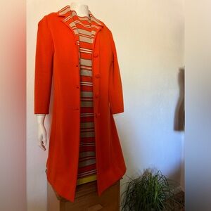 Swinging 60’s ORANGE 100% Italian Wool Twin Set Jacket/Sleeveless Shift Dress